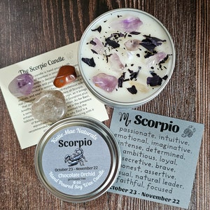 Scorpio Candle Gift Set | Scorpio Soy Wax Candle and Crystals | Birthstones for Scorpio | Gemstones for Scorpio