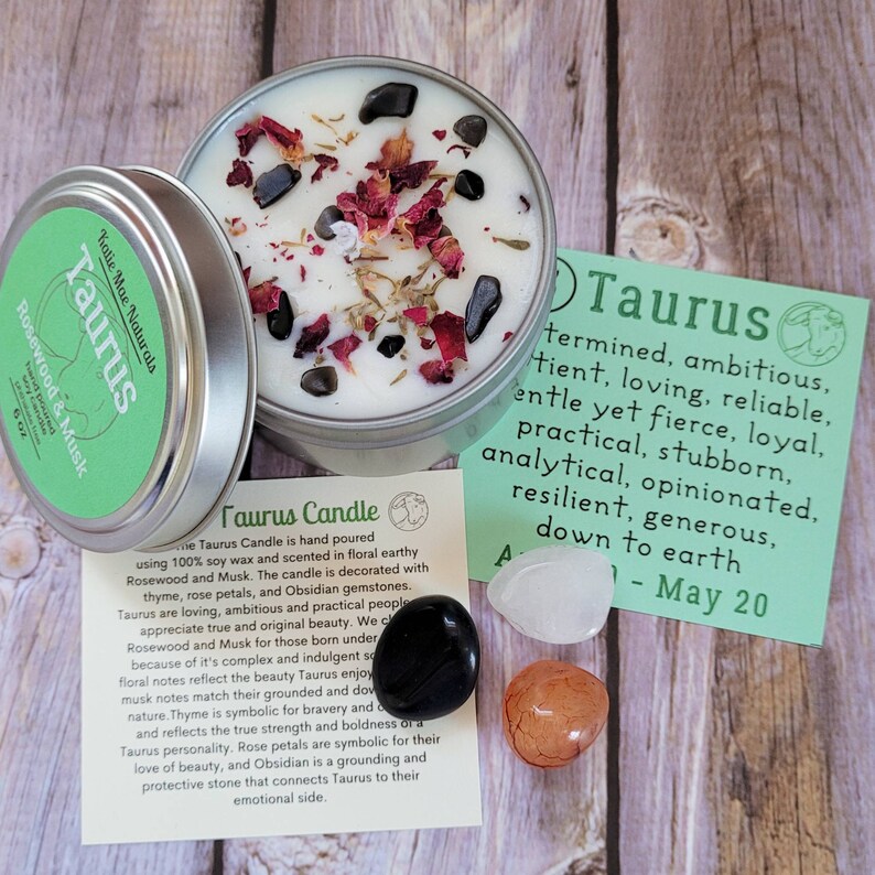 Taurus Gift Set Taurus Candle Taurus Crystals Etsy