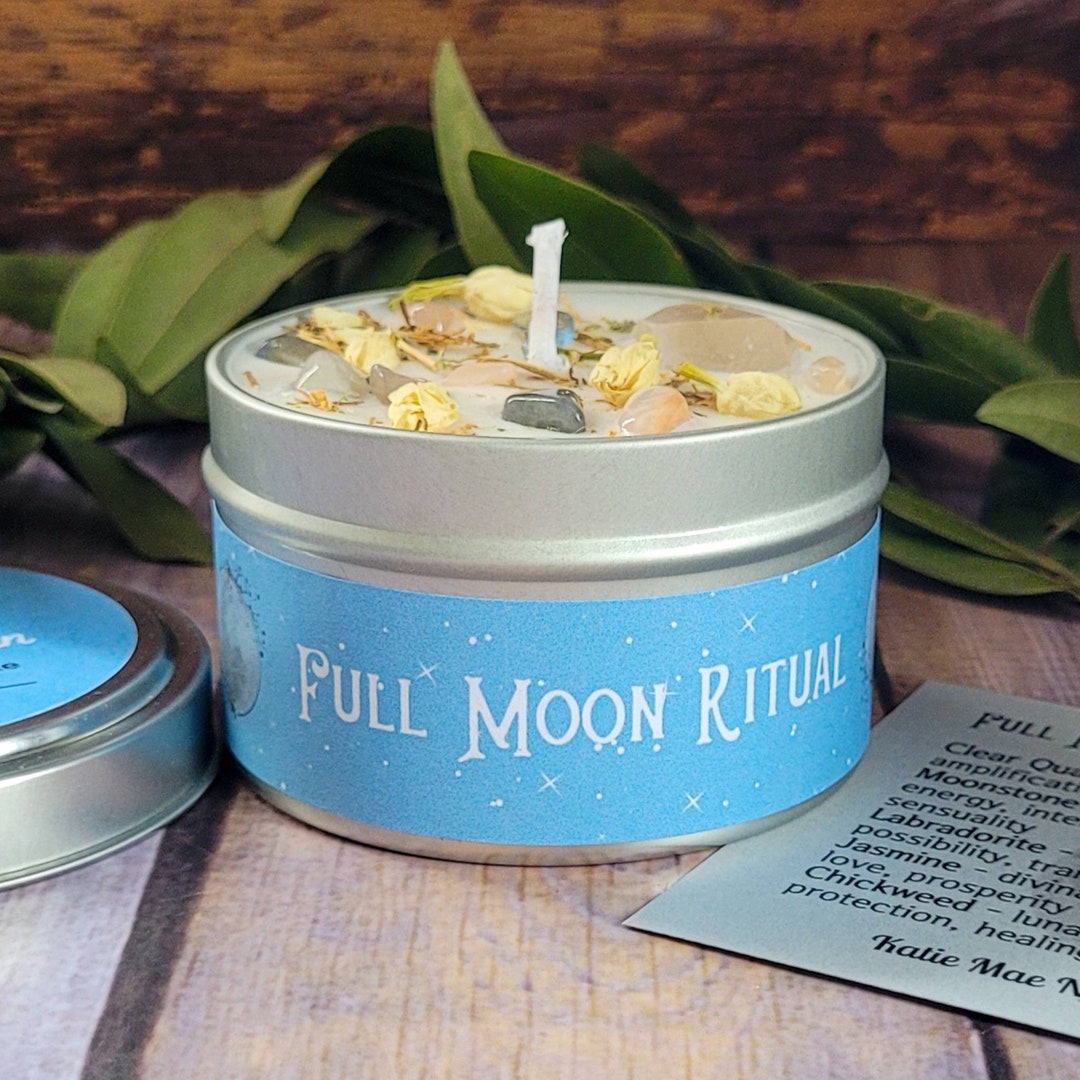 Full Moon Candle Full Moon Ritual Crystal and Herb Candles Witchy