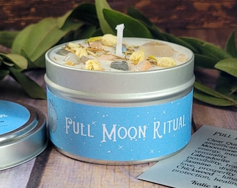 Full Moon Candle | Full Moon Ritual | Crystal and Herb Candles | Witchy Candles