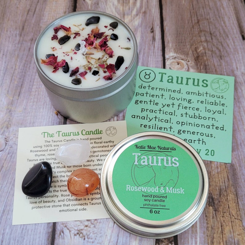 Taurus Gift Set Taurus Candle Taurus Crystals Etsy