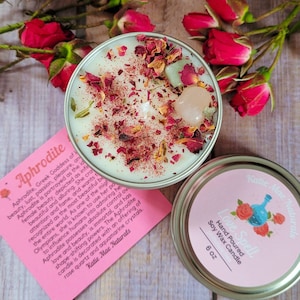 Aphrodite Goddess Candle: Rose Quartz, Soy Wax, Loving Spell Scent image 4