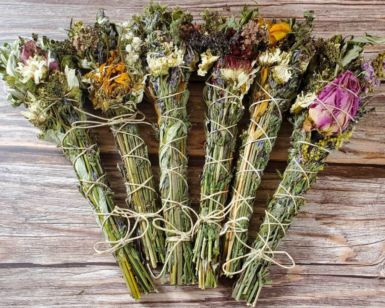 Floral Smudge Stick Dried Herb and Flower Bundle White Etsy
