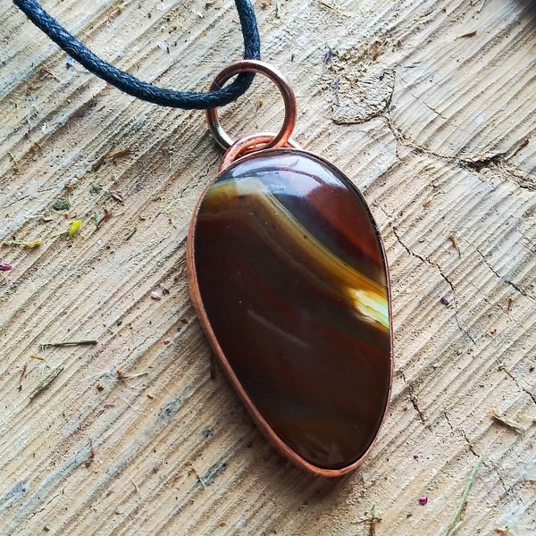 Banded Agate and Copper Pendant | Rustic Jewelry | Mens Gemstone Necklace