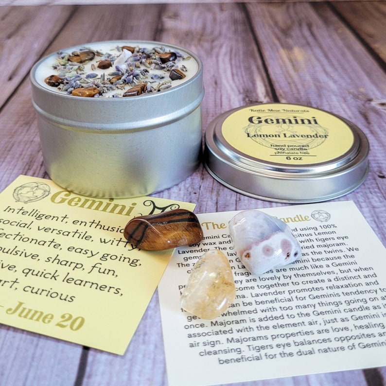 Gemini Gift Set Gemini Candle Gemini Crystals Etsy