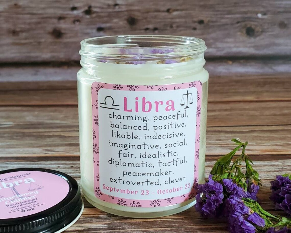 Libra Candle Zodiac Gift for Libra Candles with Crystals Etsy