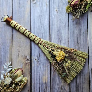 Decorative Broom with Dried Florals | Witchy Decor | Hawktail Whisk Broom | Cottagecore