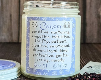 Cancer Zodiac Candle | Astrology Gift for Cancer | Candles with Crystals and Herbs | Birthday Gift for Cancer