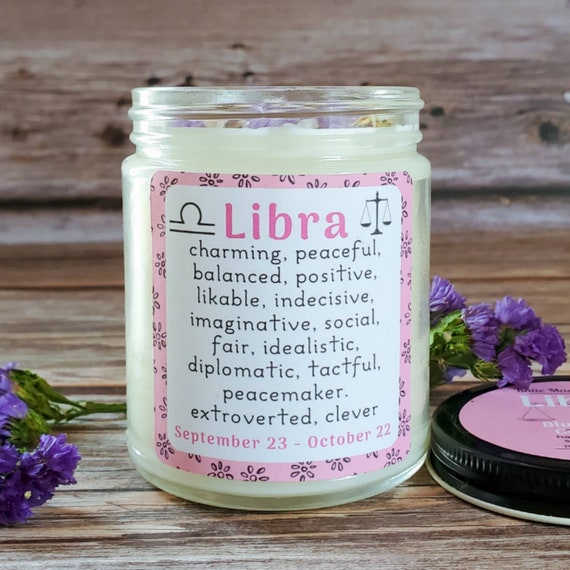 Libra Candle Zodiac Gift for Libra Candles With Crystals Etsy
