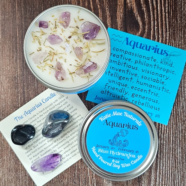 Aquarius Gift Set | Aquarius Candle | Aquarius Crystals | Birthstones for Aquarius | Gemstones for Aquarius