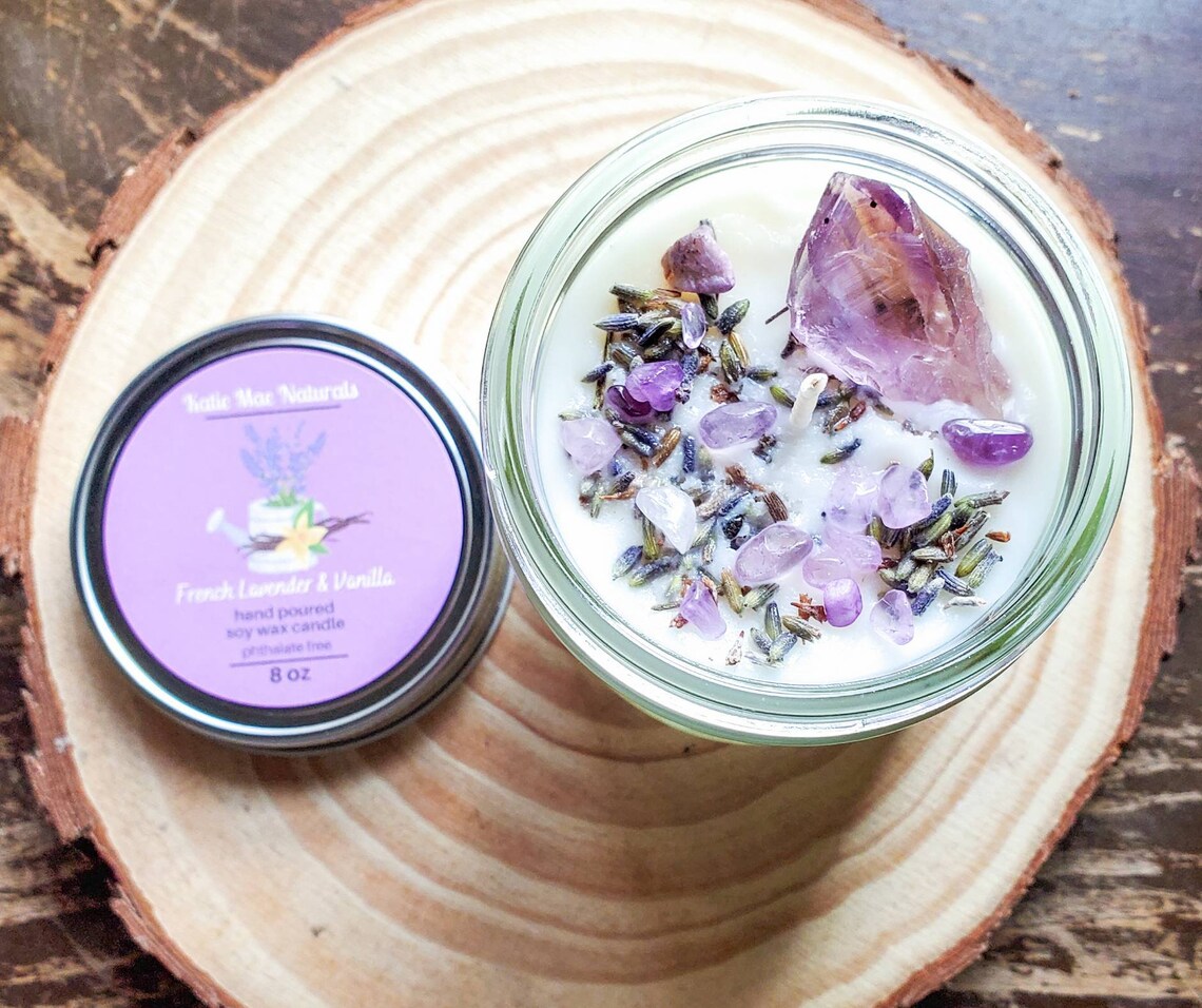 Lavender Vanilla Candle Crystal and Herb Candles Etsy