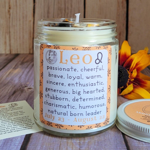 Leo Candle | Zodiac Gift for Leo | Candles with Crystals and Herbs | Zodiac Candles