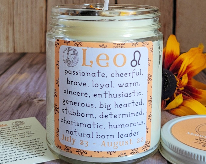 Leo Candle | Zodiac Gift for Leo | Candles with Crystals and Herbs | Zodiac Candles