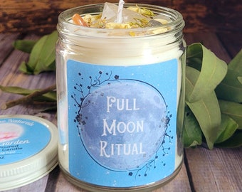 Full Moon Candle | Full Moon Ritual | Crystal and Herb Candles | Witchy Candles
