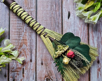 Hawktail Whisk Broom | Cottagecore Decorative Hand Broom with Dried Florals | Altar Besom