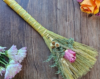 Hawktail Whisk Broom | Cottagecore Decorative Hand Broom with Dried Florals | Altar Besom