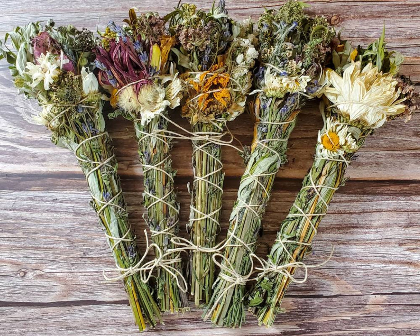 Floral Smudge Stick Dried Herb and Flower Bundle White Etsy