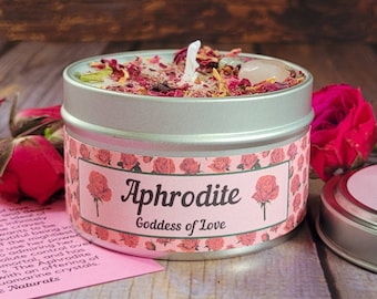 Aphrodite Goddess Candle: Rose Quartz, Soy Wax, Loving Spell Scent