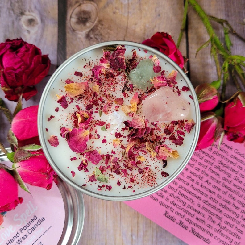 Aphrodite Goddess Candle: Rose Quartz, Soy Wax, Loving Spell Scent image 2