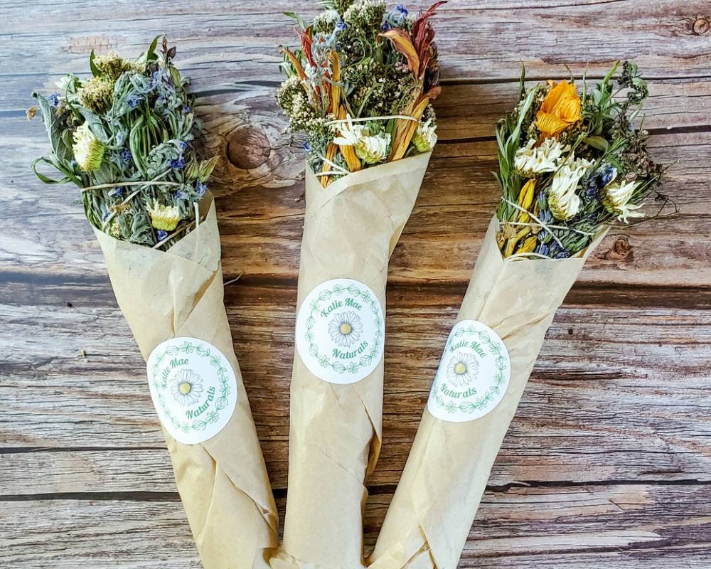 Floral Smudge Stick Dried Herb and Flower Bundle White Etsy