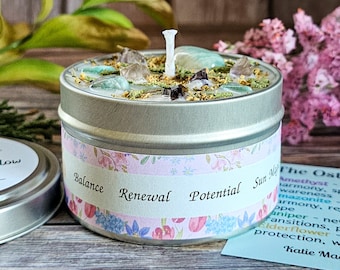 Ostara Spring Equinox Candle: Lilac Scented Soy Candle with Amethyst