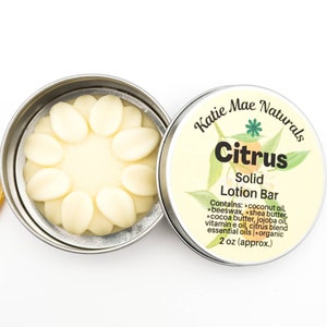 Solid Lotion Bar Citrus Scented Eco Friendly Natural Skin Care Zero Waste Lotion image 1