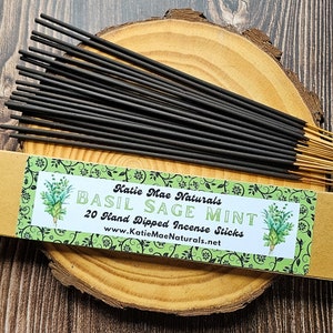 Basil Sage Mint Hand Dipped Incense | Incense Sticks | Pack of 20