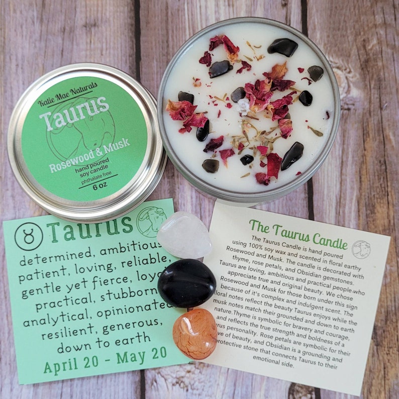 Taurus Gift Set Taurus Candle Taurus Crystals Etsy