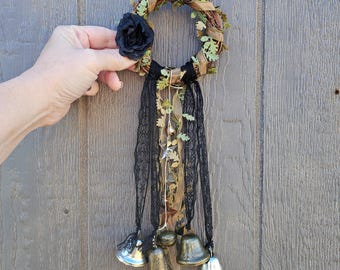 Witches Bells Door Wreath, Handmade Witch Bells