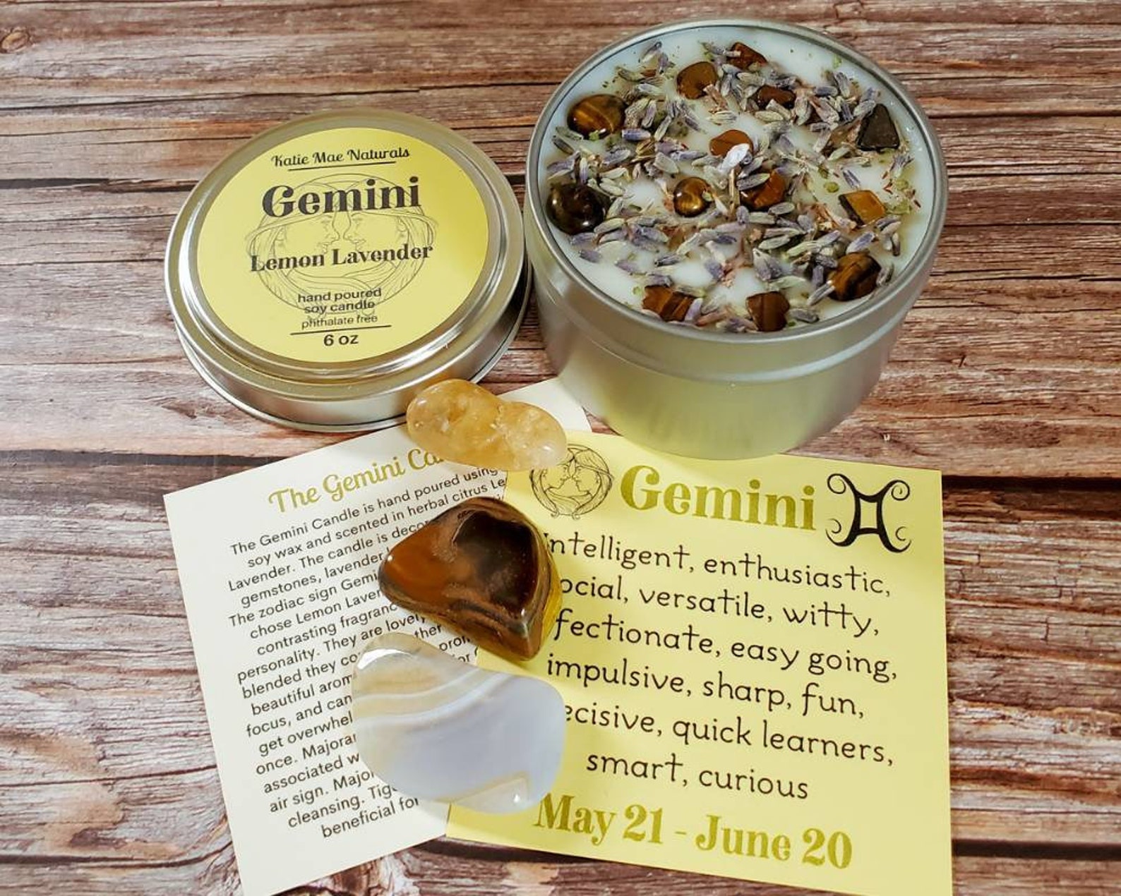 Gemini Gift Set Gemini Candle Gemini Crystals Etsy