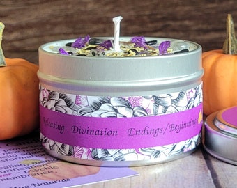 Samhain Altar Candle: Pumpkin Spice Scented Soy Candle with Herbs