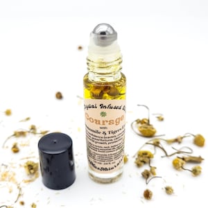 Courage Essential Oil Roll On with Tigers Eye Gemstones | Herb and Crystal Infused Oil Roller | Oil Roller with Crystals