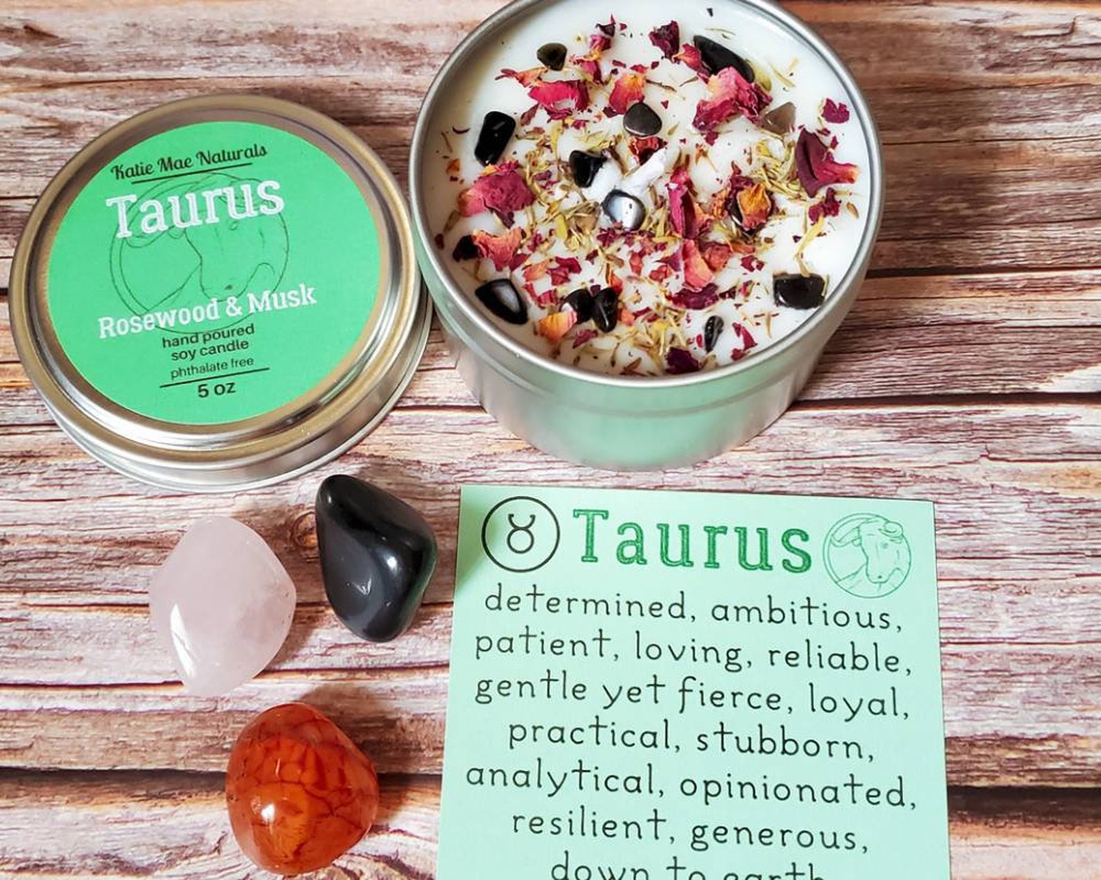 Taurus Gift Set Taurus Candle Taurus Crystals Etsy