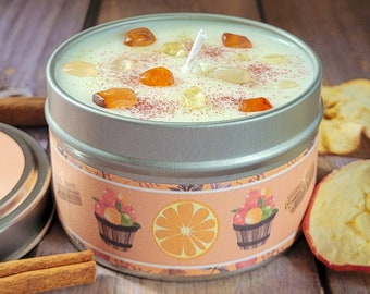 Mulled Cider Soy Wax Candle with Carnelian & Citrine Crystals