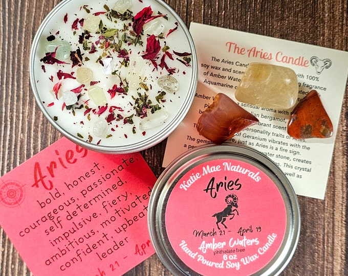 Aries Gift Set: Soy Candle, Crystals & Gemstones - Astrology Lover