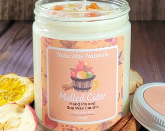 Mulled Cider Soy Wax Candle | Fall Scented Candle | Candles with Crystals | Eco Friendly Candles | Holiday Candles