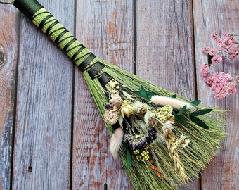 Hawktail Whisk Broom | Cottagecore Decorative Hand Broom with Dried Florals | Altar Besom