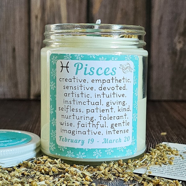 Pisces Candle | Gift for Pisces | Zodiac Candles | Candles with Crystals and Herbs