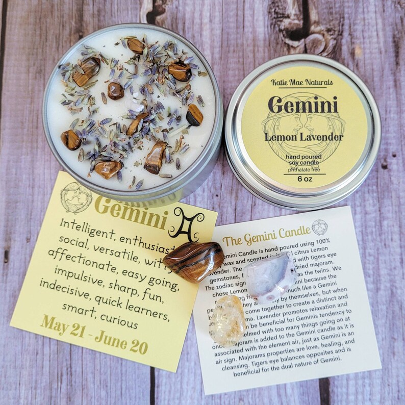 Gemini Gift Set Gemini Candle Gemini Crystals Etsy