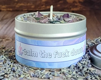 Lavender Vanilla Soy Candle: Amethyst Crystal Intention Candle