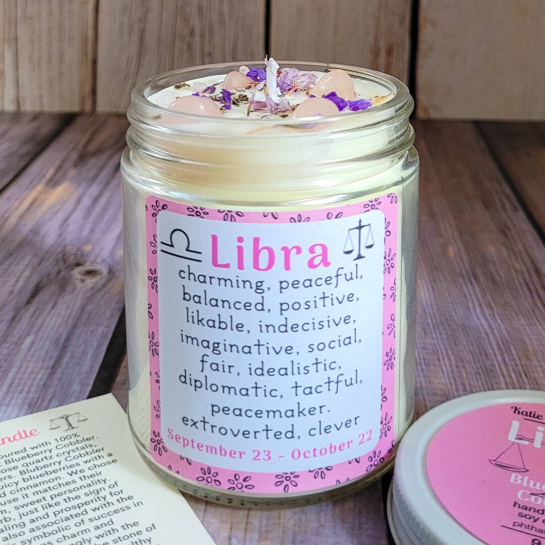 Libra Candle Zodiac Gift for Libra Candles With Crystals Etsy