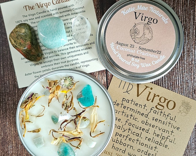 Virgo Gift Set: Soy Candle, Crystals, and Organic Bag