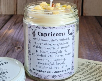 Capricorn Candle | Capricorn Zodiac Gift | Candle with Gemstones and Herbs | Eco Friendly