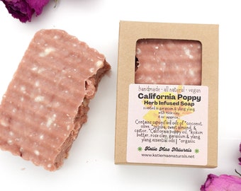 California Poppy Soap with Rose Clay | Herb Infused Soap | Floral Scented Soap | Herbal Soaps | Zero Waste Bar Soap | Eco Friendly Soap