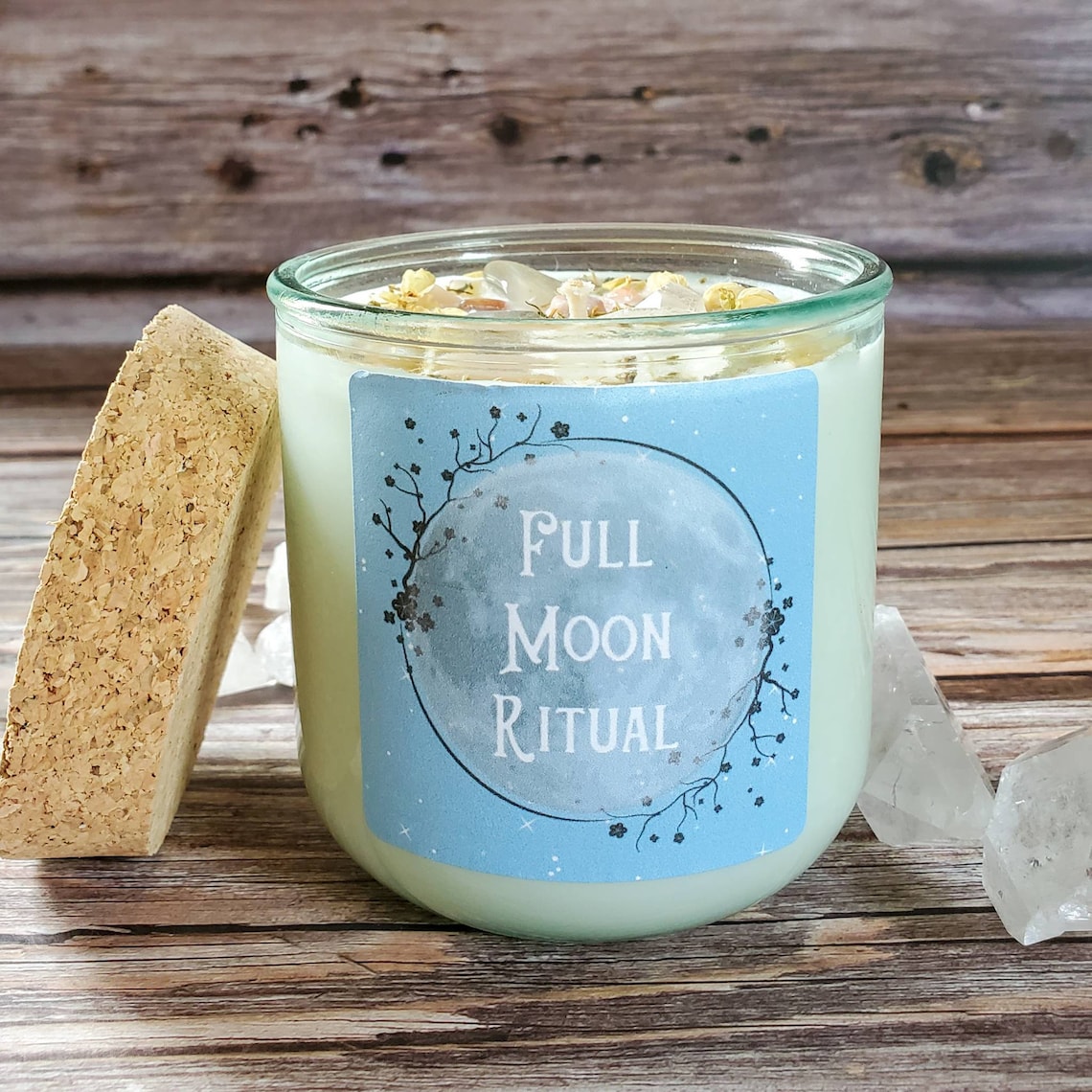 Full Moon Candle Full Moon Ritual Crystal and Herb Candles Etsy