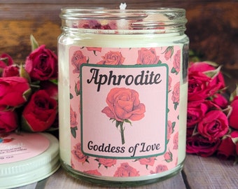 Aphrodite Candle: Love Spell Scented Soy Wax Candle with Rose Quartz