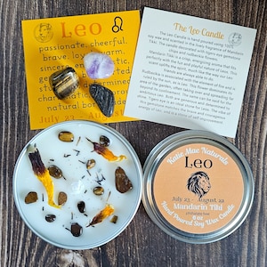 Leo Gift Set | Leo Candle | Leo Crystals | Birthstones for Leo | Gemstones for Leo | Zodiac Candles