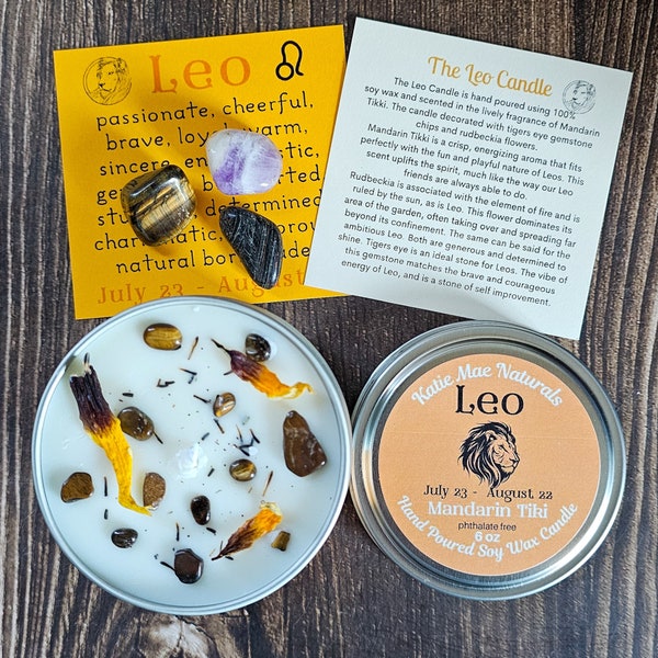 Leo Gift Set | Leo Candle | Leo Crystals | Birthstones for Leo | Gemstones for Leo | Zodiac Candles