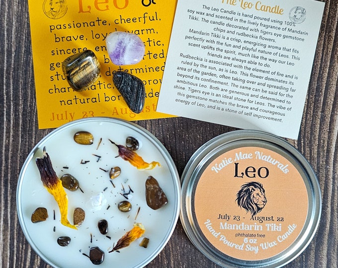 Leo Zodiac Gift Set: Soy Candle, Crystals, Birthstones