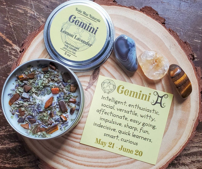 Gemini Gift Set Gemini Candle Gemini Crystals Etsy